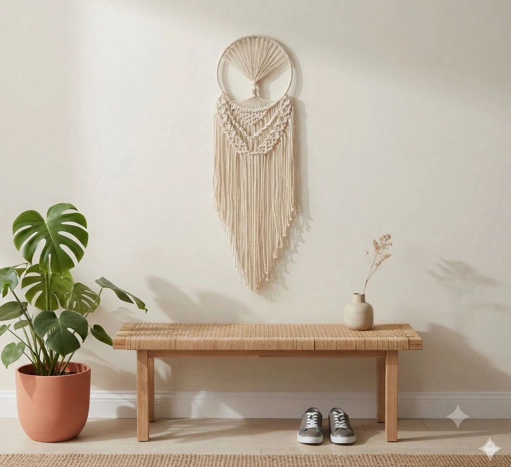 Handmade Round Macrame Wall Hanging – Woven Boho Dream Catcher Tapestry with Tassel Fringe for Bedroom, Living Room, Nursery, & Home Decor